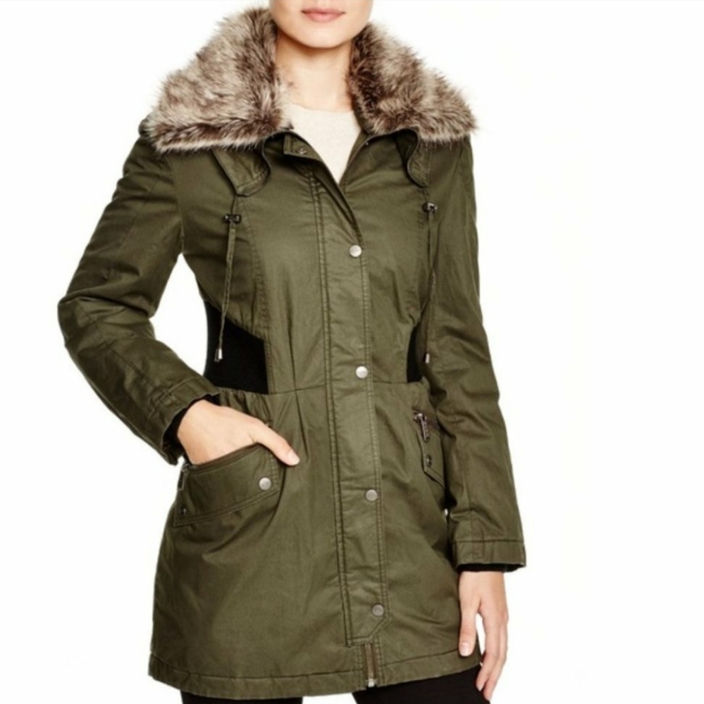 DKNY Women's Faux Fur Trim Parka Jacket Size M